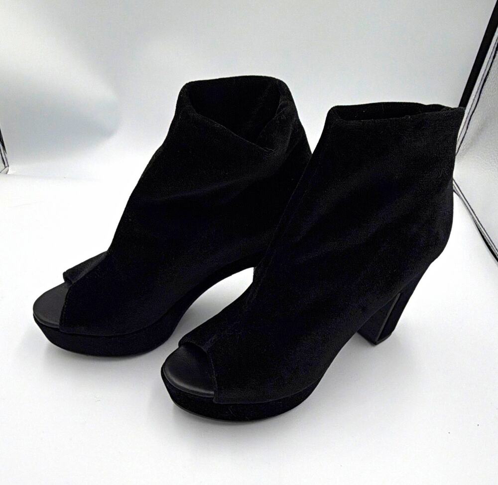 Cordani Women's Black Suede Open Toe Platform Ankle Booties Slip On US 8 EU 38